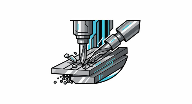 Metal drilling machine working on metal plates, creating sparks