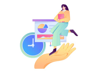 Obraz premium Flat vector illustration of business people operating work scene 