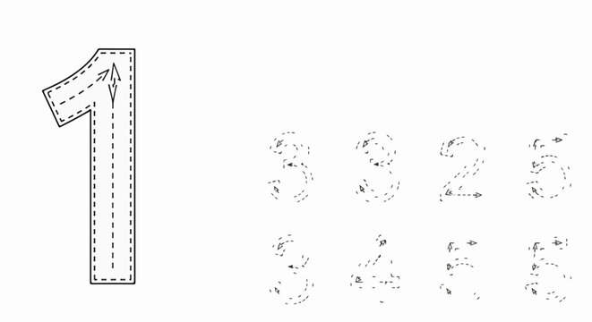 Number outlines with directional arrows for tracing