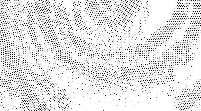 Abstract halftone background with radial dotted pattern grunge texture with black dots on a white background for graphic design, print, and digital art