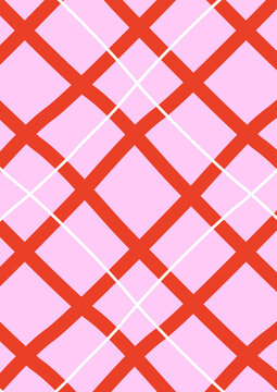 Quirky hand drawn checkered vertical background with crisscross lines. Vector flat vibrant design with diagonal stripes in naive style