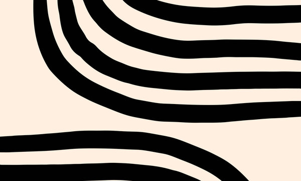 Hand drawn minimalist boho background with bold round lines. Vector illustration. Abstract grunge horizontal banner