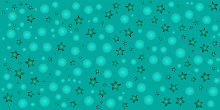 Abstract teal background with a scattering of glowing cyan circles and stars. Magical underwater or celestial inspired pattern with soft light effects
