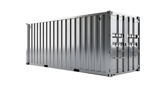 Silver shipping container with sea freight as PNG cutout