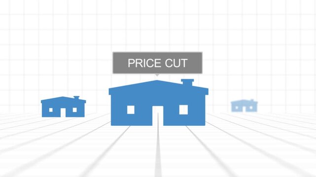 Generic Housing Market Icon on Fake Real Estate Map - Price Cut