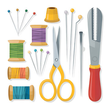 Set of sewing tools isolated on transparent background