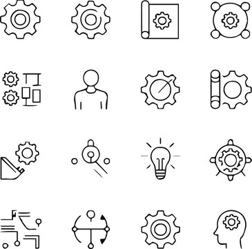 engineering icon set gear blueprint circuit and tools symbols