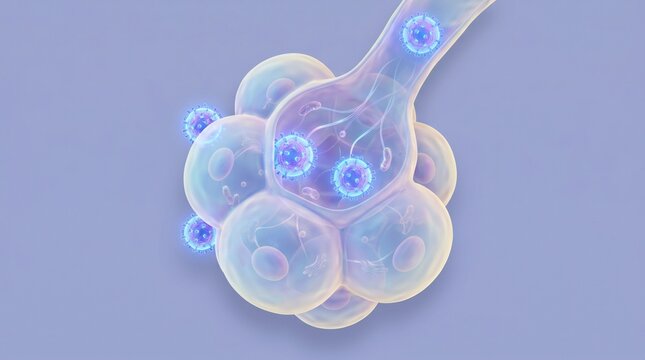 3D Microscopic Illustration of Hantavirus Pulmonary Syndrome (HPS) Infection in Lung Alveoli