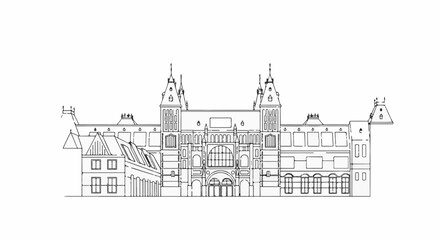 Obraz premium Ornate historical building facade with multiple towers and arched windows