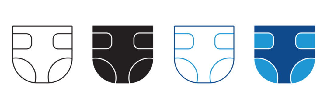 Baby diaper icon set. hygiene symbols in outline and solid style vector illustration collection