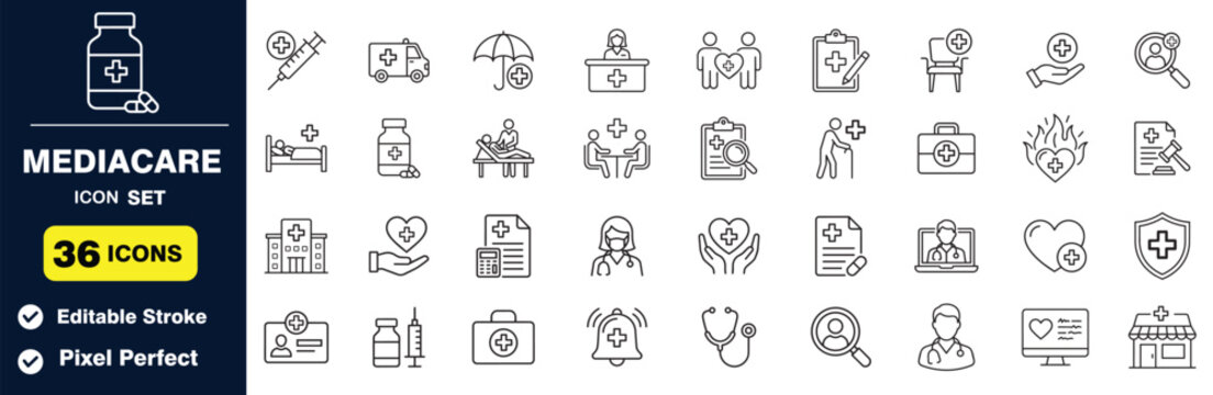 Medicare icon set for healthcare and medical services