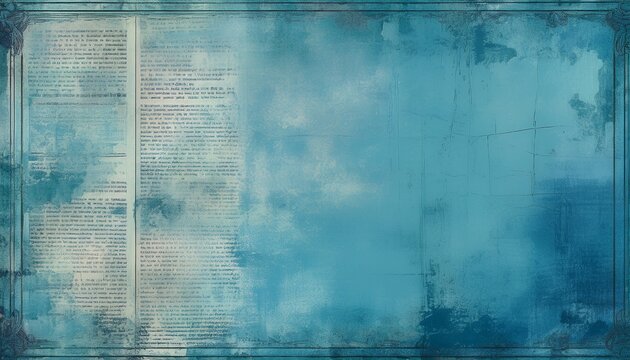 faded blue textured background with distressed newspaper print overlay grunge