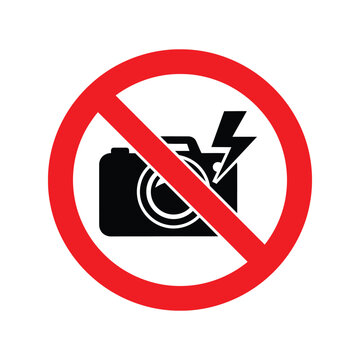 No photography or camera flash allowed sign icon with a red circle and a black camera symbol for public places isolated on transparent background