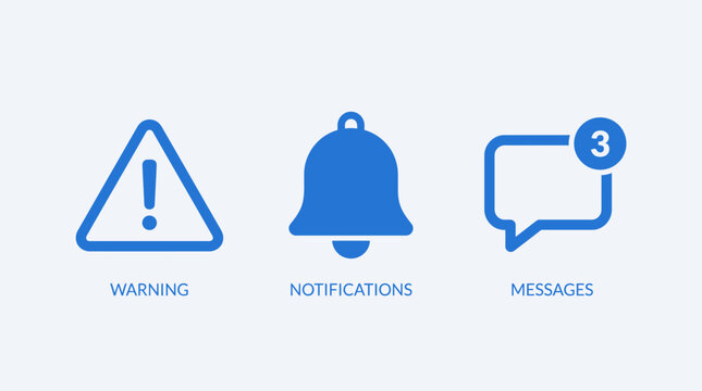 Warning notification message icons set.