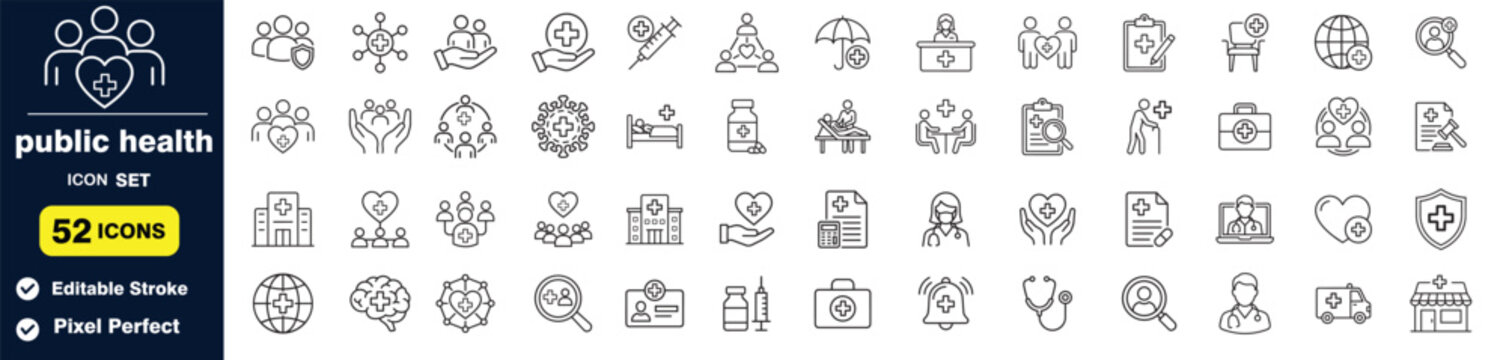 Public health icon set for medical and healthcare services