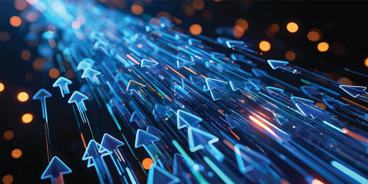 A futuristic fiber optic network cable glowing with digital light and data communication technology