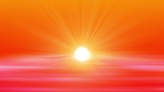 sun rays golden hour sunset over orange sky with clouds animation, summer sunlight glowing rays, sale and relaxing nature motion background