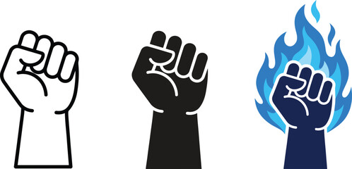Obraz premium Three variations of a raised fist symbol representing strength and solidarity
