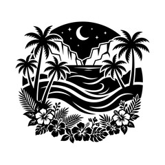 Tropical island night scene palm silhouette © Sumona