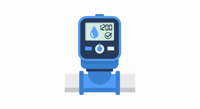 Smart Digital Water Meter Vector Icon for Utility Monitoring and Water Flow Conservation Management