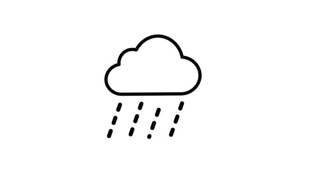 Rainy Cloud Icon Animation on white background. Minimal Rain drops  Falling In A Smooth Loop. Weather, Rainfall, Forecast, And Climate Conditions Concept