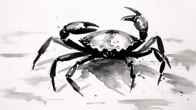 A detailed ink illustration capturing the armored form of a coastal crab.