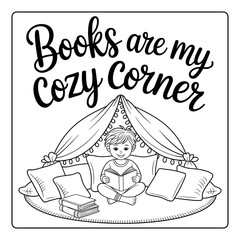 Naklejka premium Cozy corner reading nook with boy and books inside tent built in North America home.