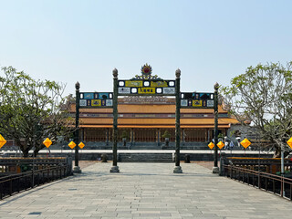 Imperial Palace of Hue, the last emperor dynasty residential palace in Vietnam. The complex is huge with river and mansions, influenced by Chinese heritage. Famous tourist destination © TMR Studio