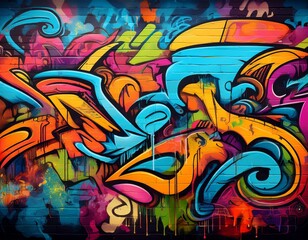 Naklejka premium a vibrant graffiti wall backdrop with colorful tags and designs