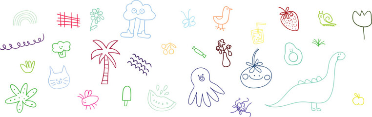 Colorful hand drawn doodles set isolated on white background © imk