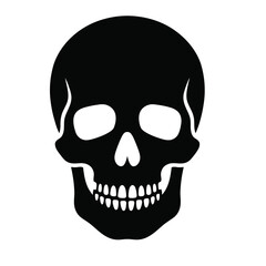 Obraz premium Human Skull Front View Silhouette – Bold Black Flat Design on White Background