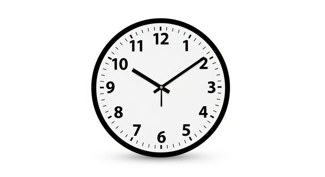 A black and white analog clock on a white background showing 147