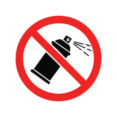 No spray paint sign with a black aerosol can icon inside a red circle warning symbol for prohibited graffiti activities isolated on transparent background © asmaan