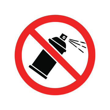 No spray paint sign with a black aerosol can icon inside a red circle warning symbol for prohibited graffiti activities isolated on transparent background
