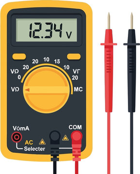 Digital multimeter with red and black probes multimeter voltmeter ohmmeter electronic measurement electricity resistance equipment diagnostic maintenance illustration technology