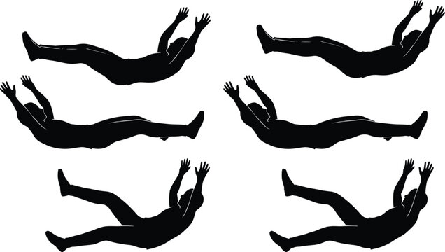 Set of Falling Man Silhouettes Representing Failure Risk Accident or Extreme Sports Concepts for Business Crisis and Safety Graphics