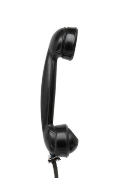 Vintage black rotary phone handset isolated