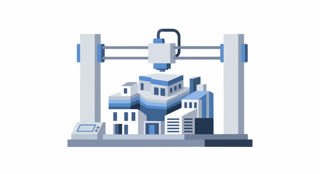 3D Printer Building an Architectural House Model, Concept of Innovative Additive Manufacturing Technology for Modern Construction and Engineering