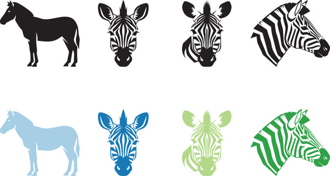 zebra animal icon, solid black, white background, minimalist, sharp edges, vector style.
