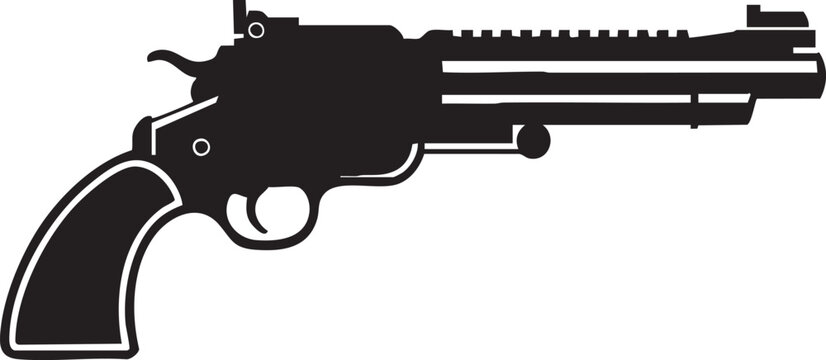 Isolated illustration of guns including revolver and pistol with bullets and bullet holes representing crime violence and danger concept on white background