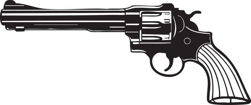 A black revolver gun with bullets isolated on a white background representing weapon, danger, and security