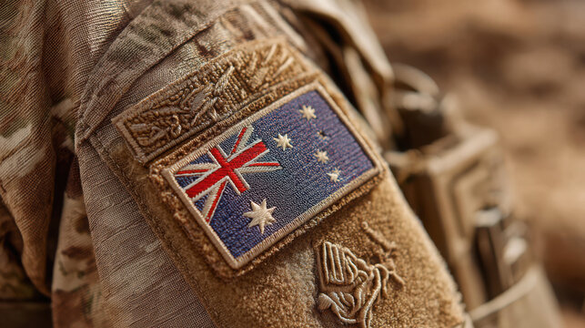 Australian military uniform with flag patch on shoulder