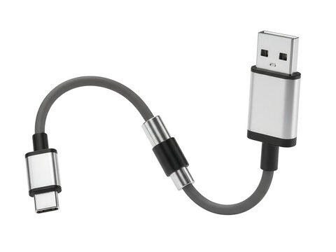 A usb cable with a usbc connector and a usba connector on a transparent background