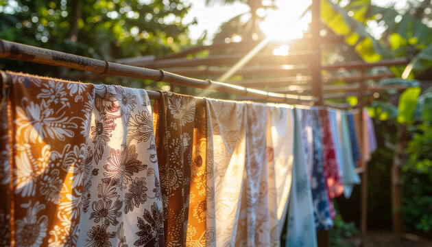 Fabrics drying under sunlight outdoors