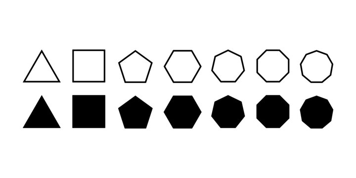 Geometric shapes set with rounded corners, triangle square pentagon hexagon heptagon octagon, sharp version