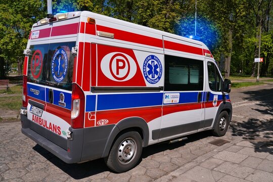 LODZ, POLAND - MAY 2, 2026: Ambulance of Panstwowe Ratownictwo Medyczne in Lodz, Poland. PRM stands for Emergency Medical Services, part of national healthcare.