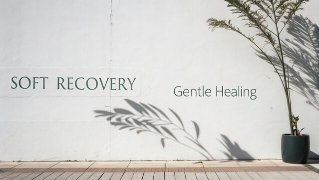 Plant shadow cast on textured wall with text
