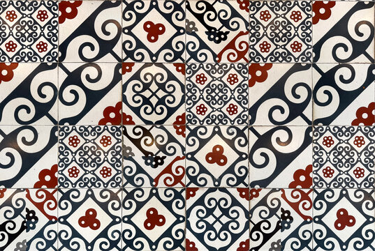 Colonial heritage patterned tiles in random floral, star, ornamental, engraving, and other abstract patterns. Handmade colonial tiles, or old heritage tiles in various colorful paint colors. Seamless 