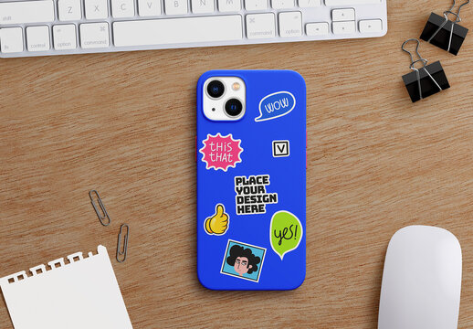 Stickers on a Phone Case Mockup Isolated