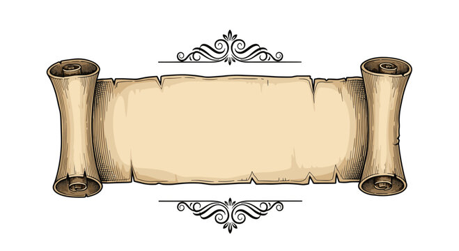 Blank antique paper scroll with elegant flourishes is perfect for certificates, historical announcements, or fancy messages.